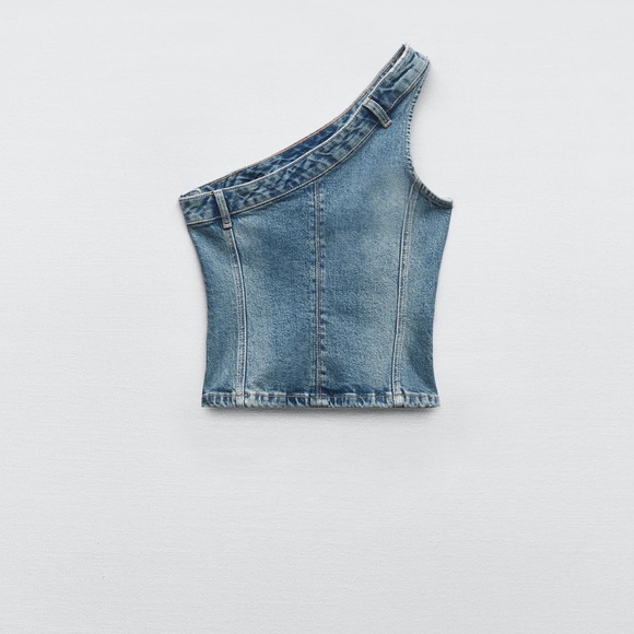 NWT ZARA Asymmetrical denim top, XL - Picture 2 of 5
